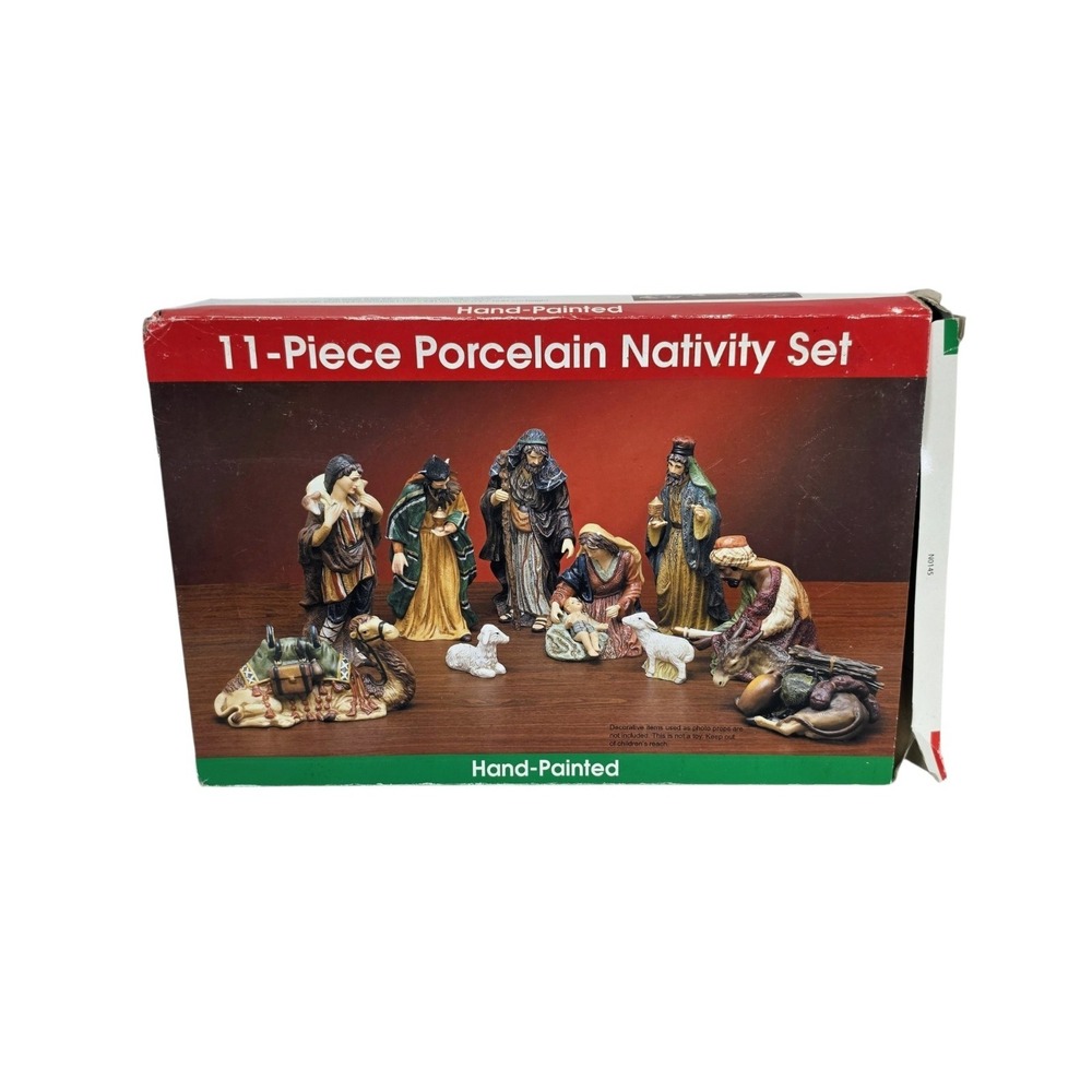 Vintage 11 Piece Porcelain Nativity Set Hand Painted New In Box Christmas...